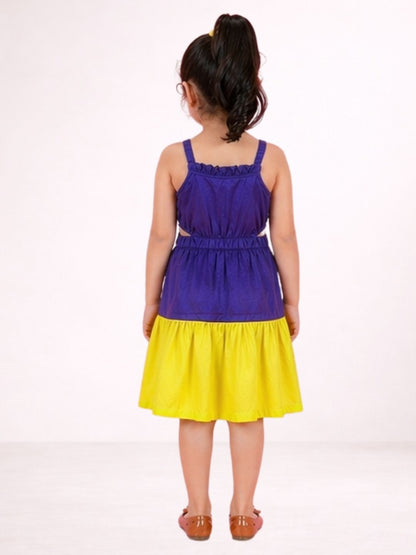 Petal Play Girls Cotton Purple and Yellow Dress