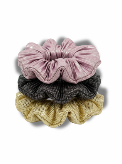 Lil Drama Pink Shimmer Pleated Fabric Scrunchie - Pink