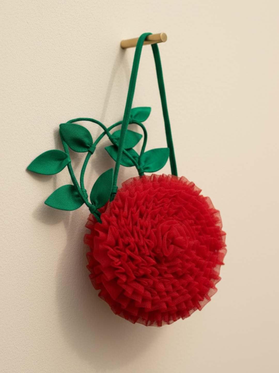 Lil Drama 3D Rose Fashion Handbag with Leaf Detail - Red