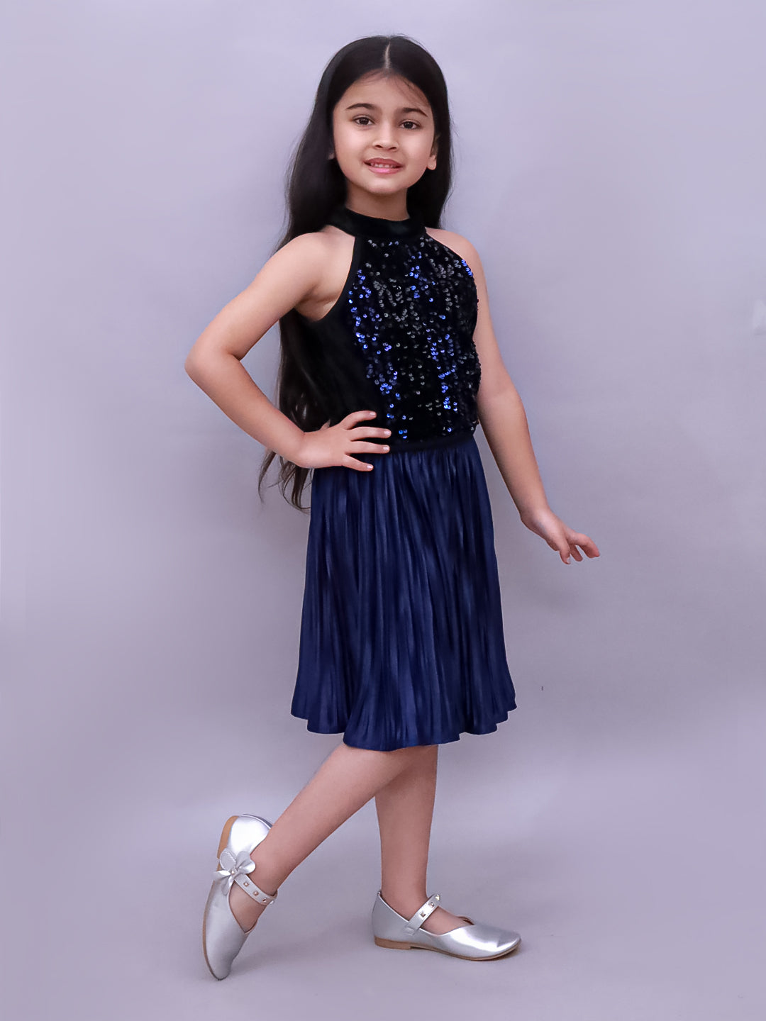 Glam Up Girls Party Navy Blue Top And Skirt