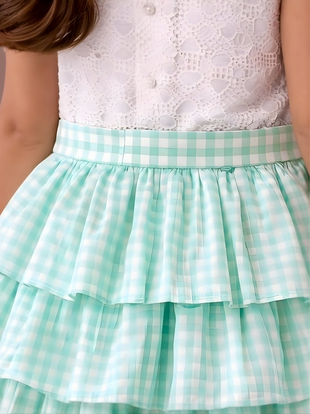 Citrus Crush Girls White Cotton Top and Green Skirt