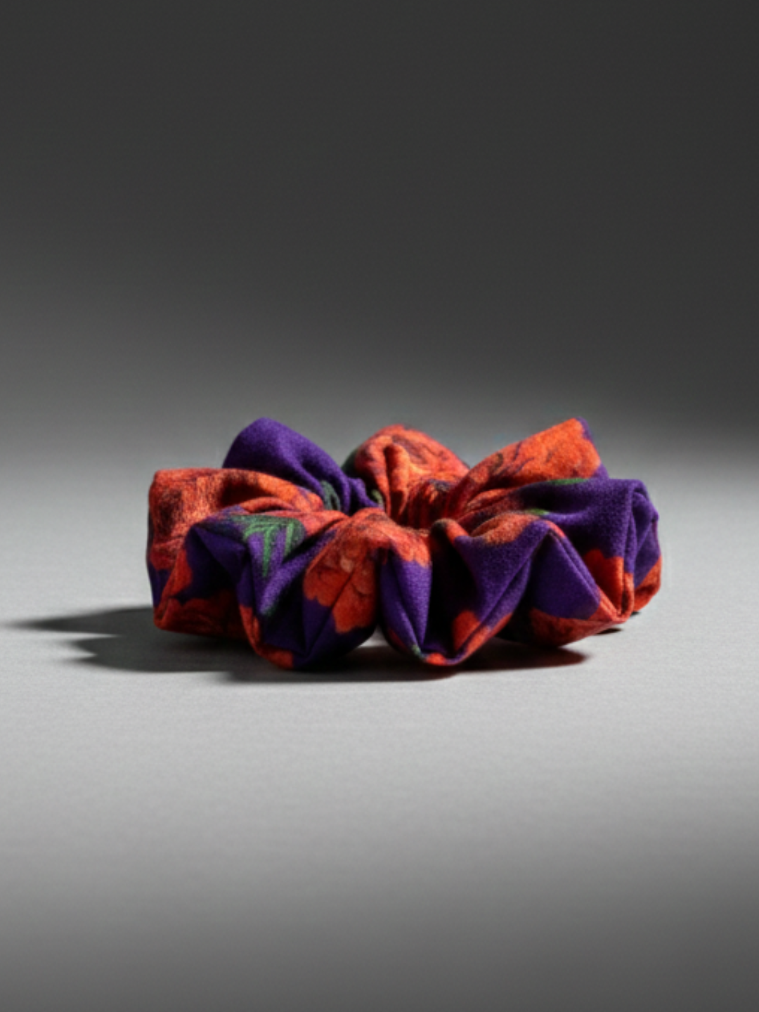 Lil Drama Floral Print Purple and Red Rose Pattern Hair Scrunchie - Purple