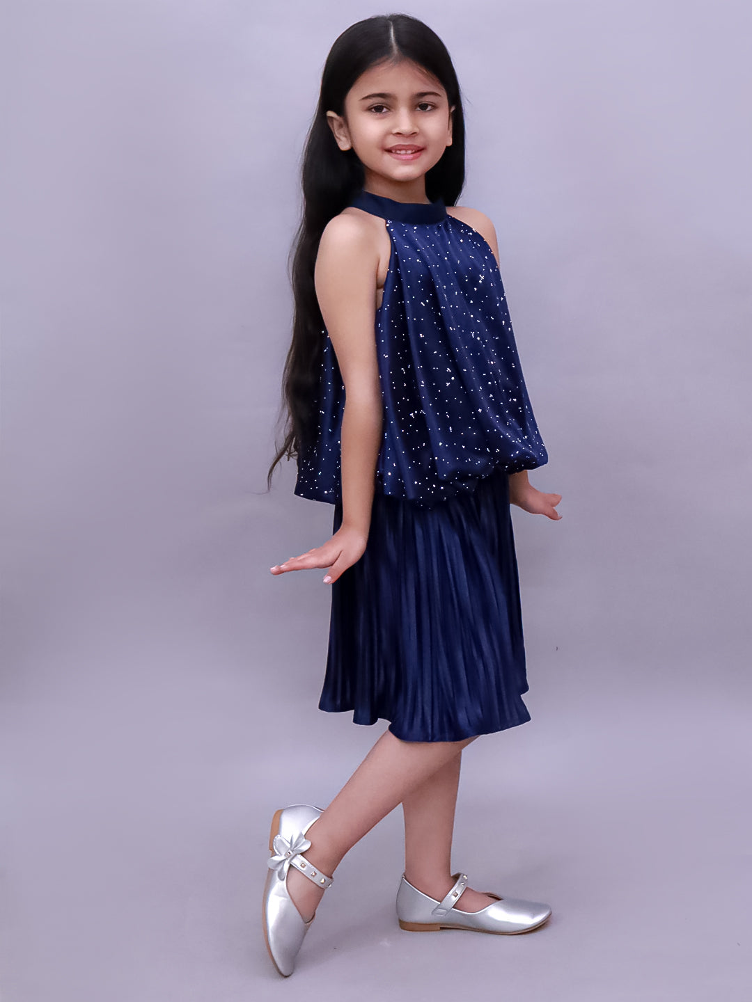 Glam Up Girls Party Navy Blue Top And Skirt