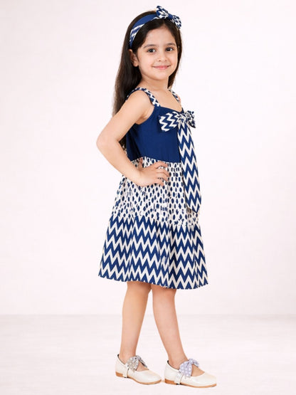 Petal Play Girls Navy Blue Cotton Dress
