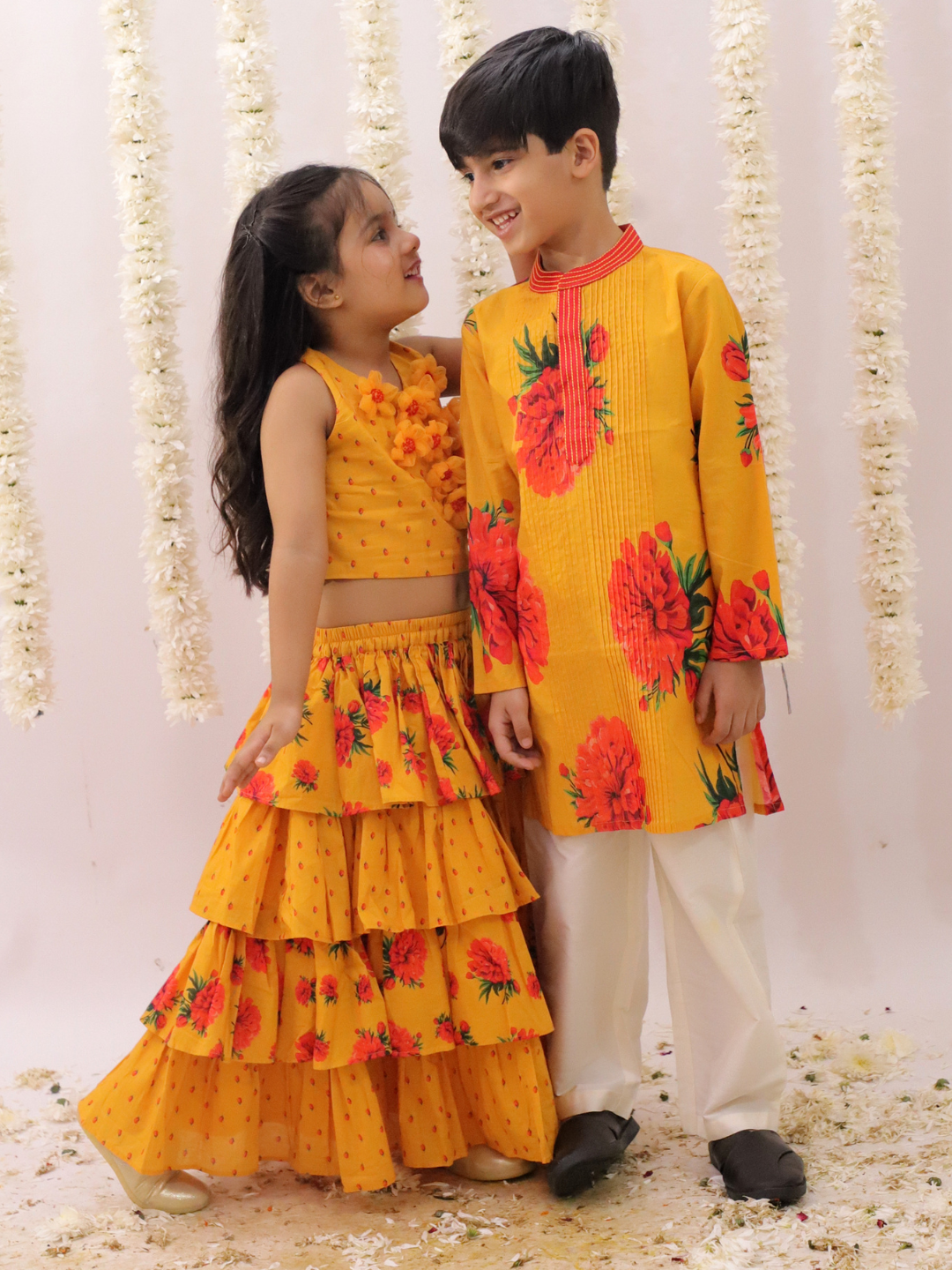 Genda Phool Mustard Kurta and White Pant Set for Boys
