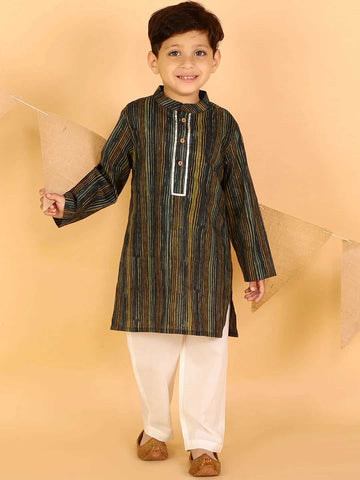Boys stylish printed cambric kurta with pyjama set