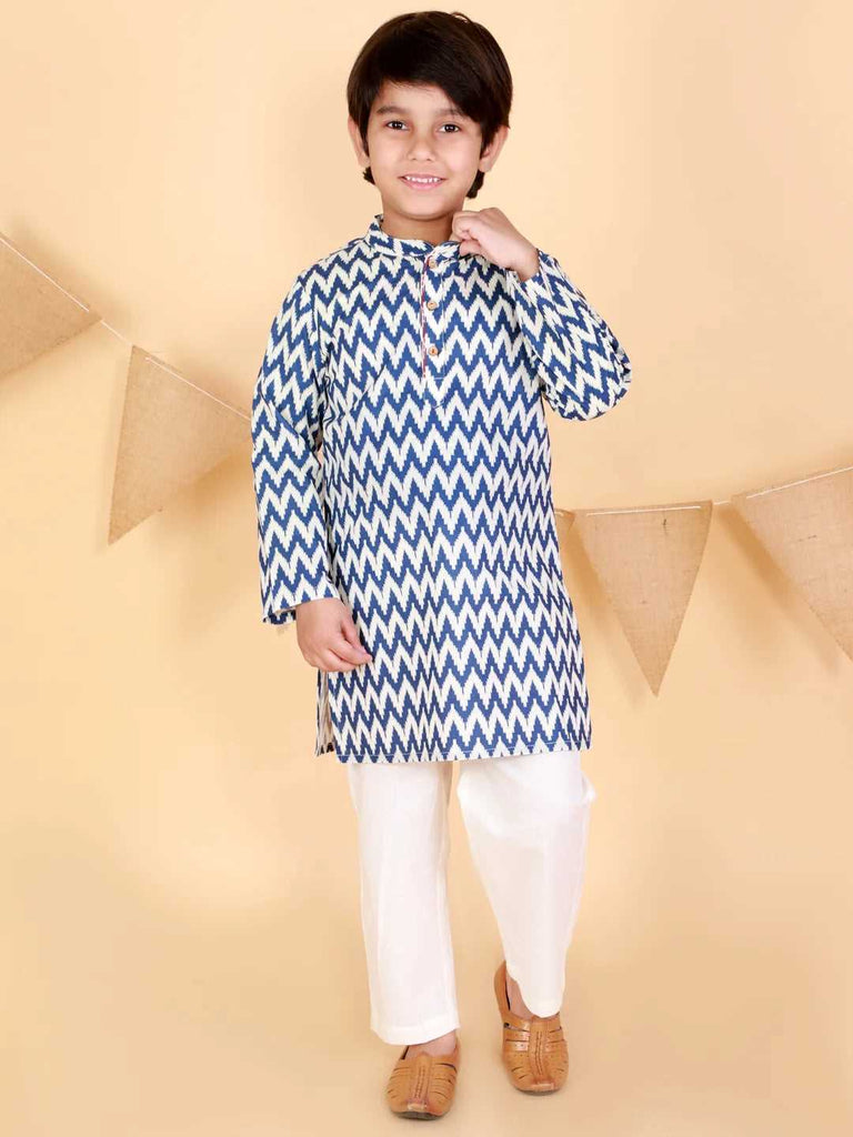 Boys stylish printed cambric kurta with pyjama set