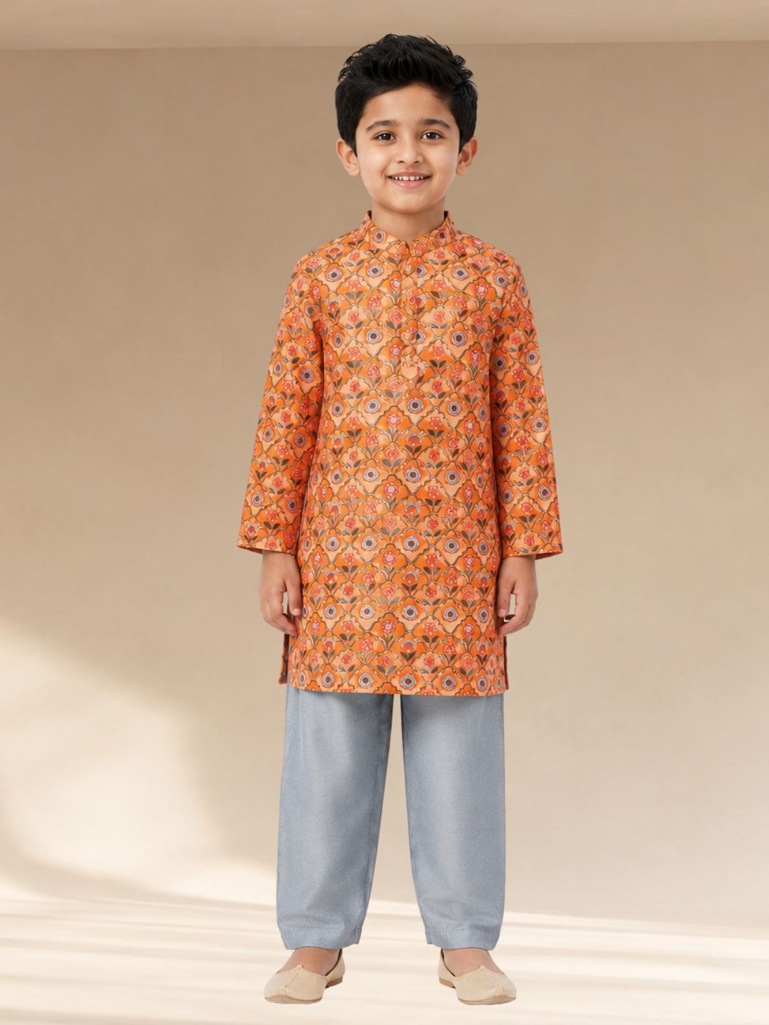 Raangoli Boys orange Kurta with Pyjama set