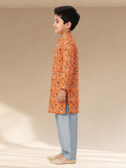 Raangoli Boys orange Kurta with Pyjama set