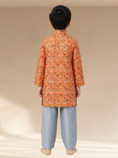 Raangoli Boys orange Kurta with Pyjama set