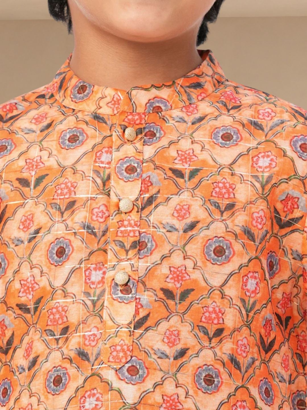 Raangoli Boys orange Kurta with Pyjama set