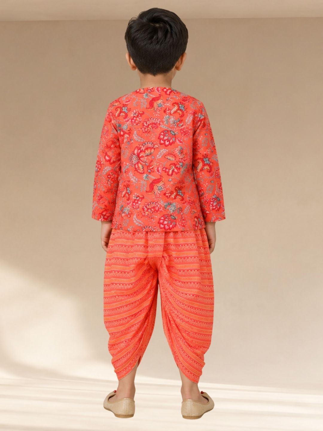 Golden Weaves Boys Orange Kurta with Dhoti set