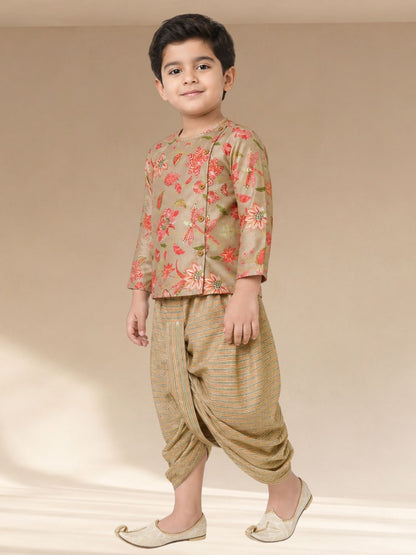Golden Weaves Boys Beige Kurta with Dhoti set