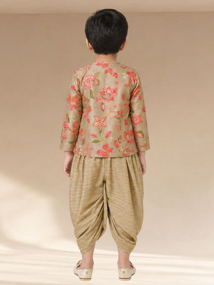 Golden Weaves Boys Beige Kurta with Dhoti set