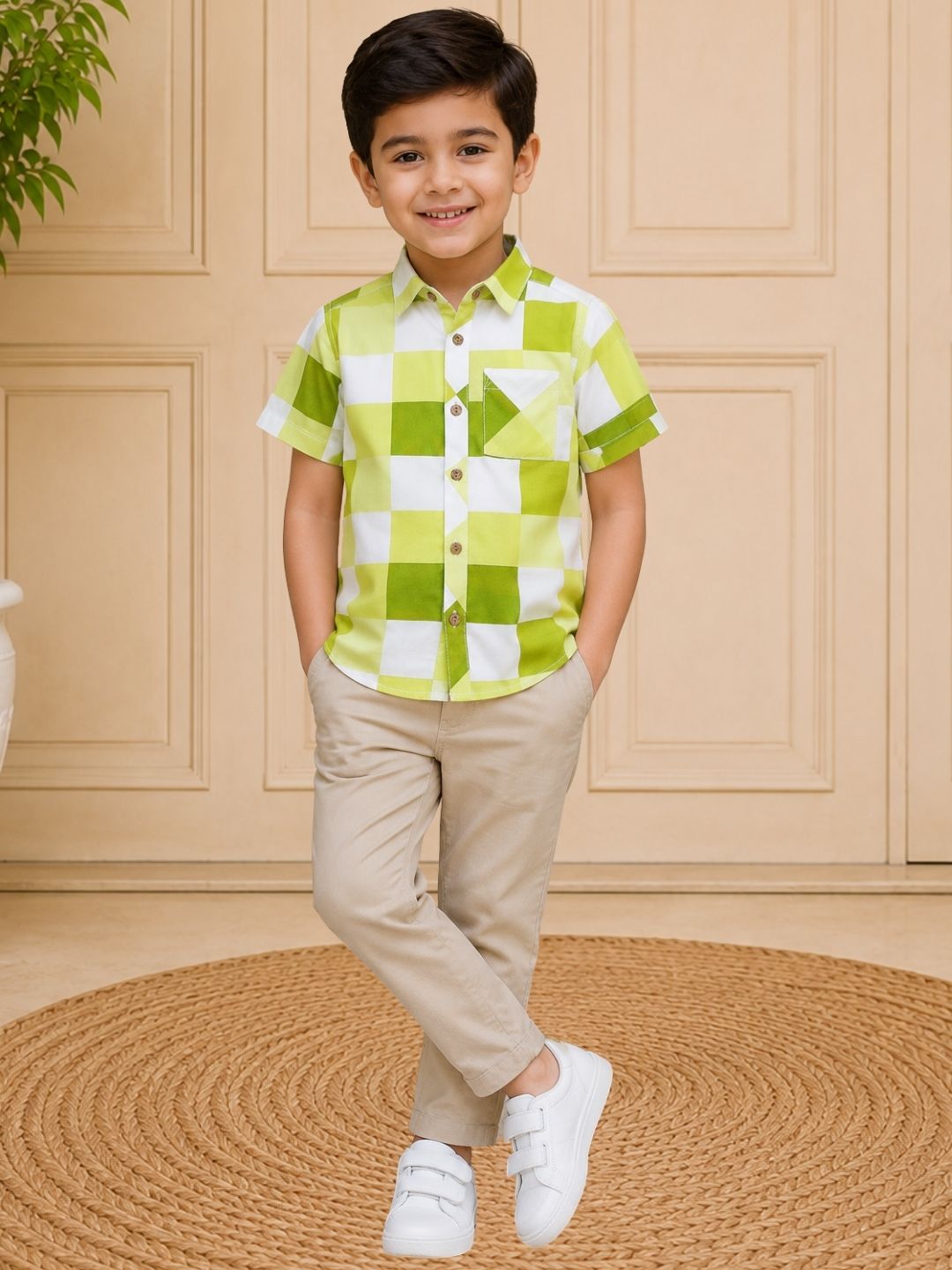 Sassy Boho Boys Green Printed Shirt from the sibling collection