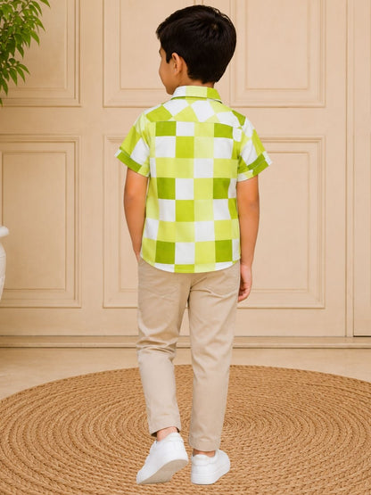 Sassy Boho Boys Green Printed Shirt from the sibling collection