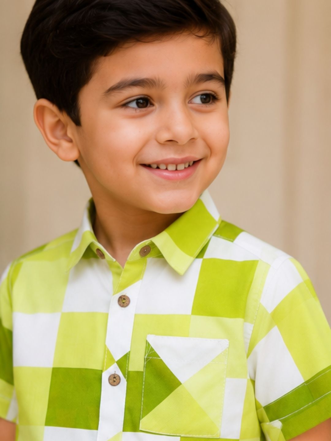 Sassy Boho Boys Green Printed Shirt from the sibling collection