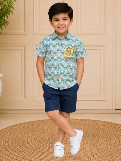 Sassy Boho Boys Green Printed Shirt from the sibling collection
