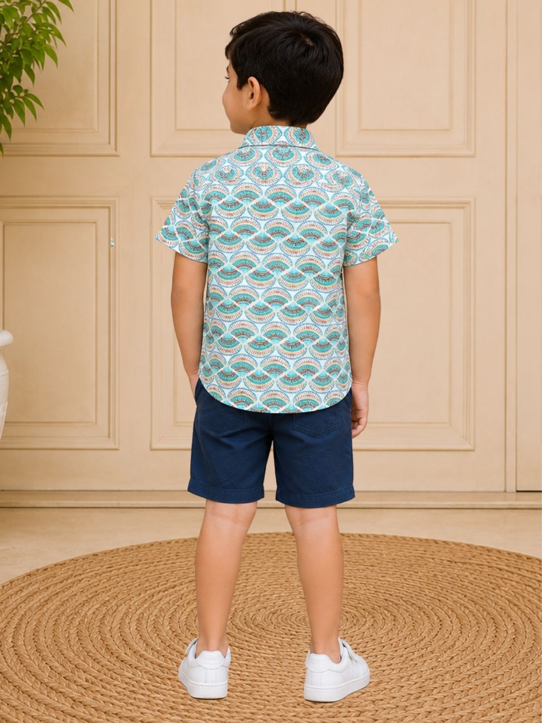 Sassy Boho Boys Green Printed Shirt from the sibling collection