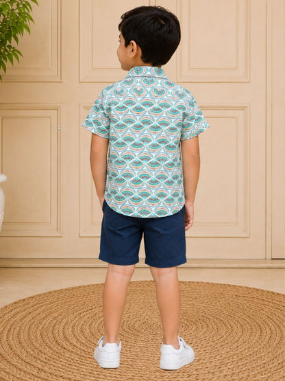Sassy Boho Boys Green Printed Shirt from the sibling collection