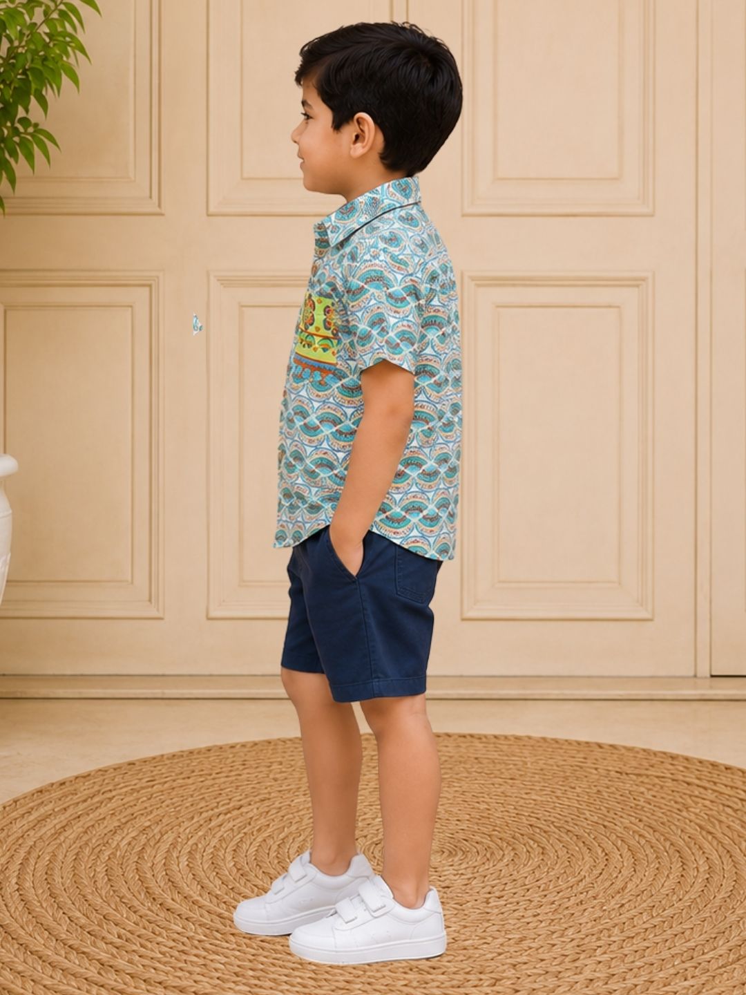 Sassy Boho Boys Green Printed Shirt from the sibling collection