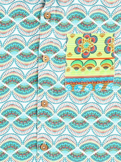 Sassy Boho Boys Green Printed Shirt from the sibling collection
