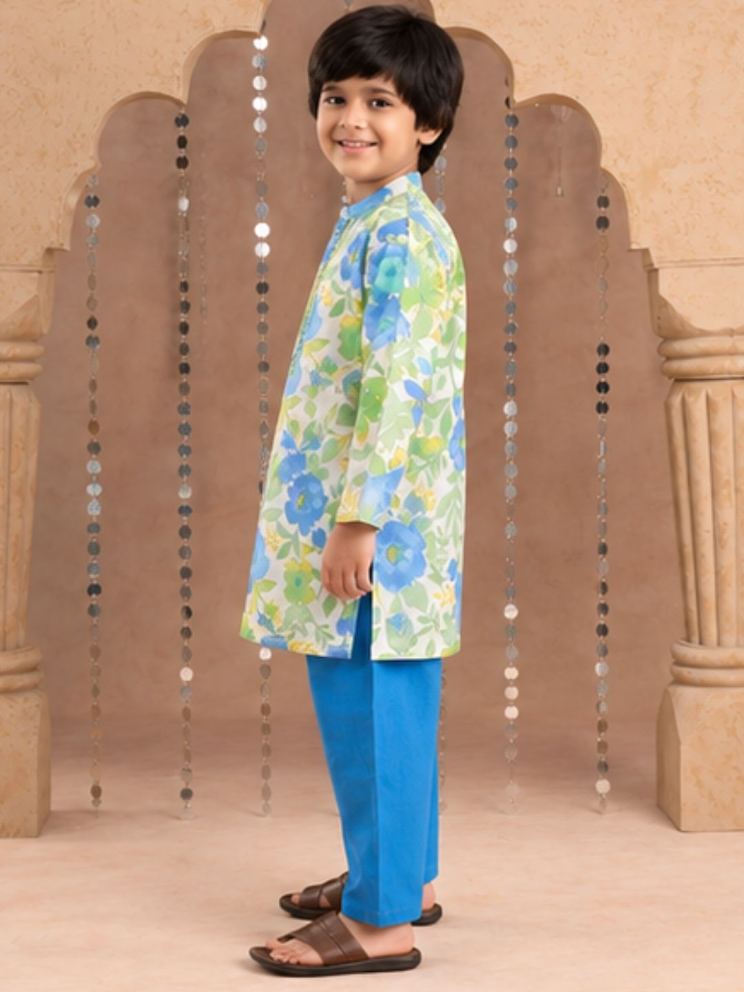Jaipur Boys Green Kurta and Pyjama Ethnic Set