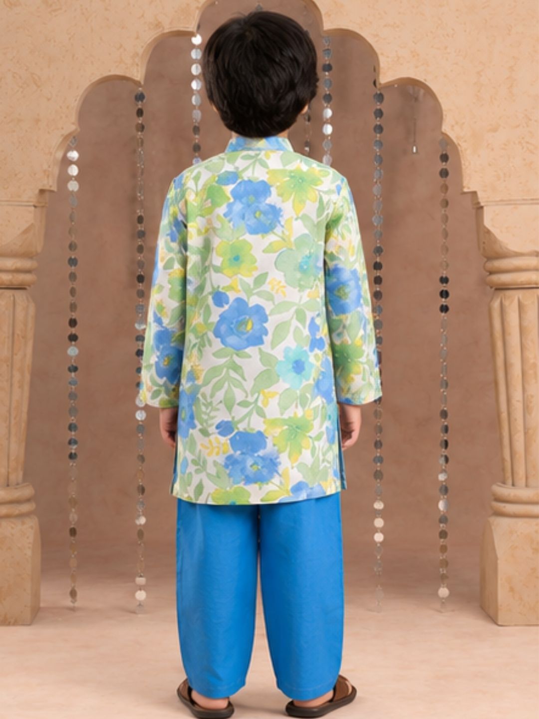 Jaipur Boys Green Kurta and Pyjama Ethnic Set