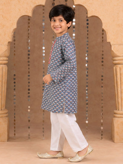Jaipur Boys Grey Kurta and Pyjama Ethnic Set