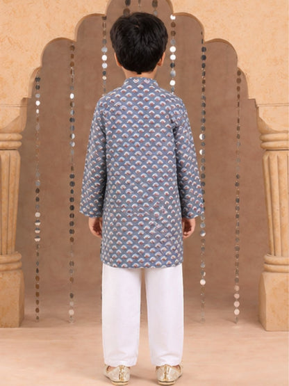 Jaipur Boys Grey Kurta and Pyjama Ethnic Set