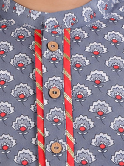 Jaipur Boys Grey Kurta and Pyjama Ethnic Set