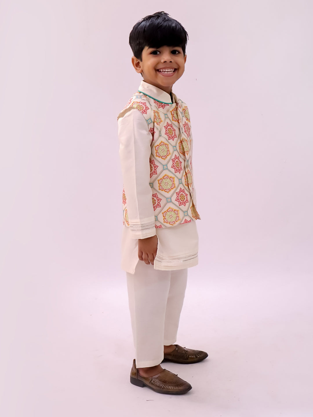 Mishti White Kurta Pyjama and Jacket For Boys