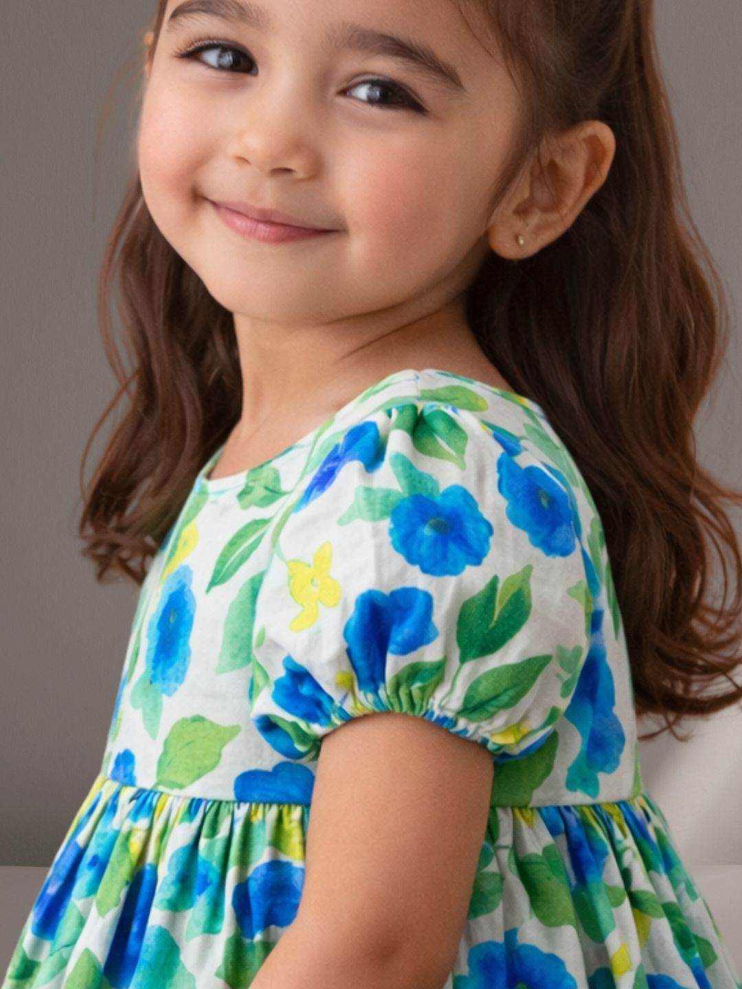 Citrus Crush Girls Blue Cotton Dress