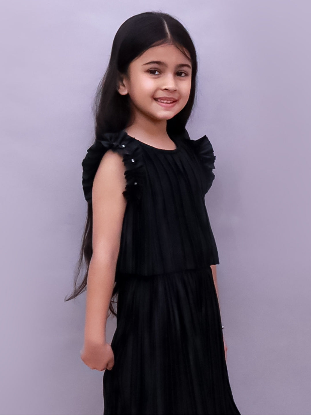 Glam Up Girls Party Black Frill Sleeves Top