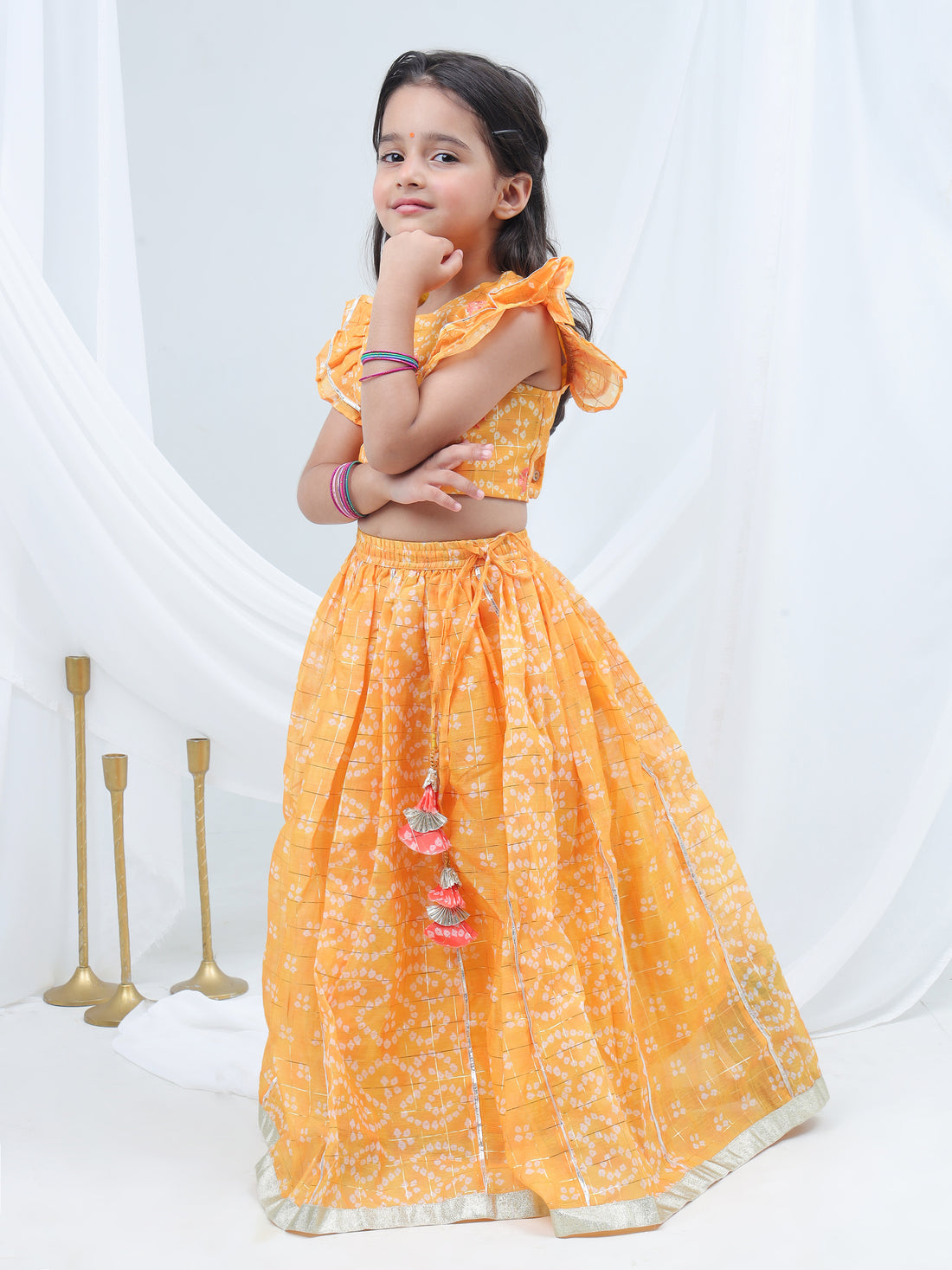 Girls printed chanderi lurex ghaghra choli set