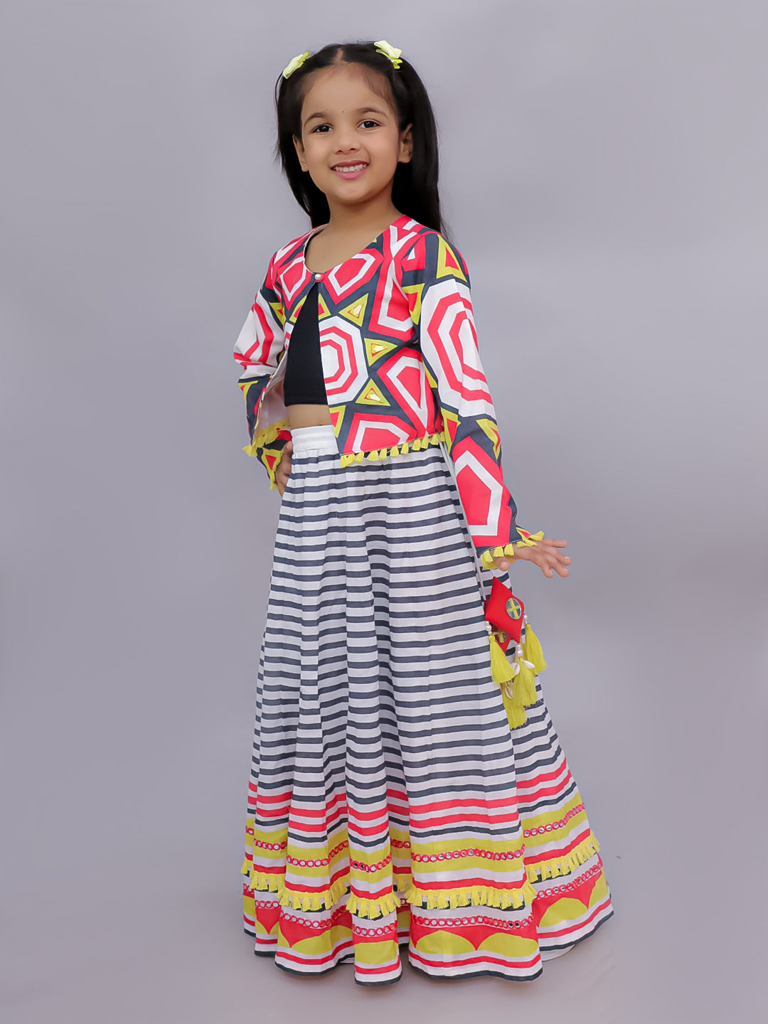 Shor-Gul Multicolor Lehanga Choli with Jacket Set for Girls