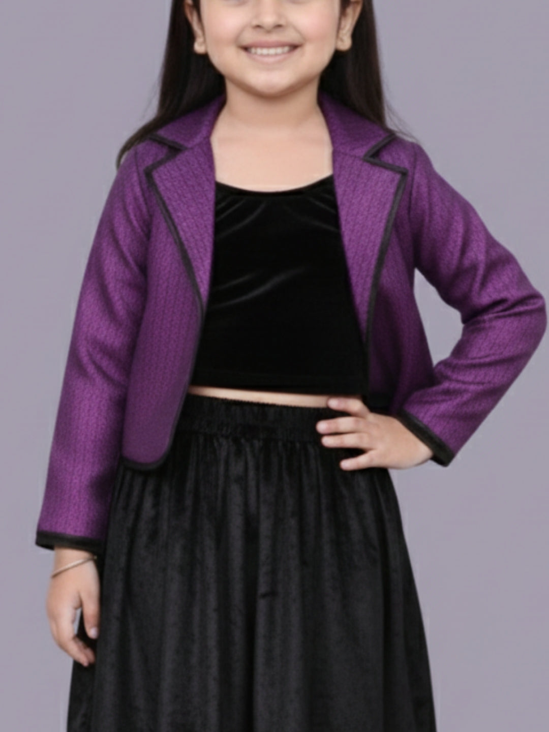 Glam up Girls Party Violet Jacket and Velvet Skirt