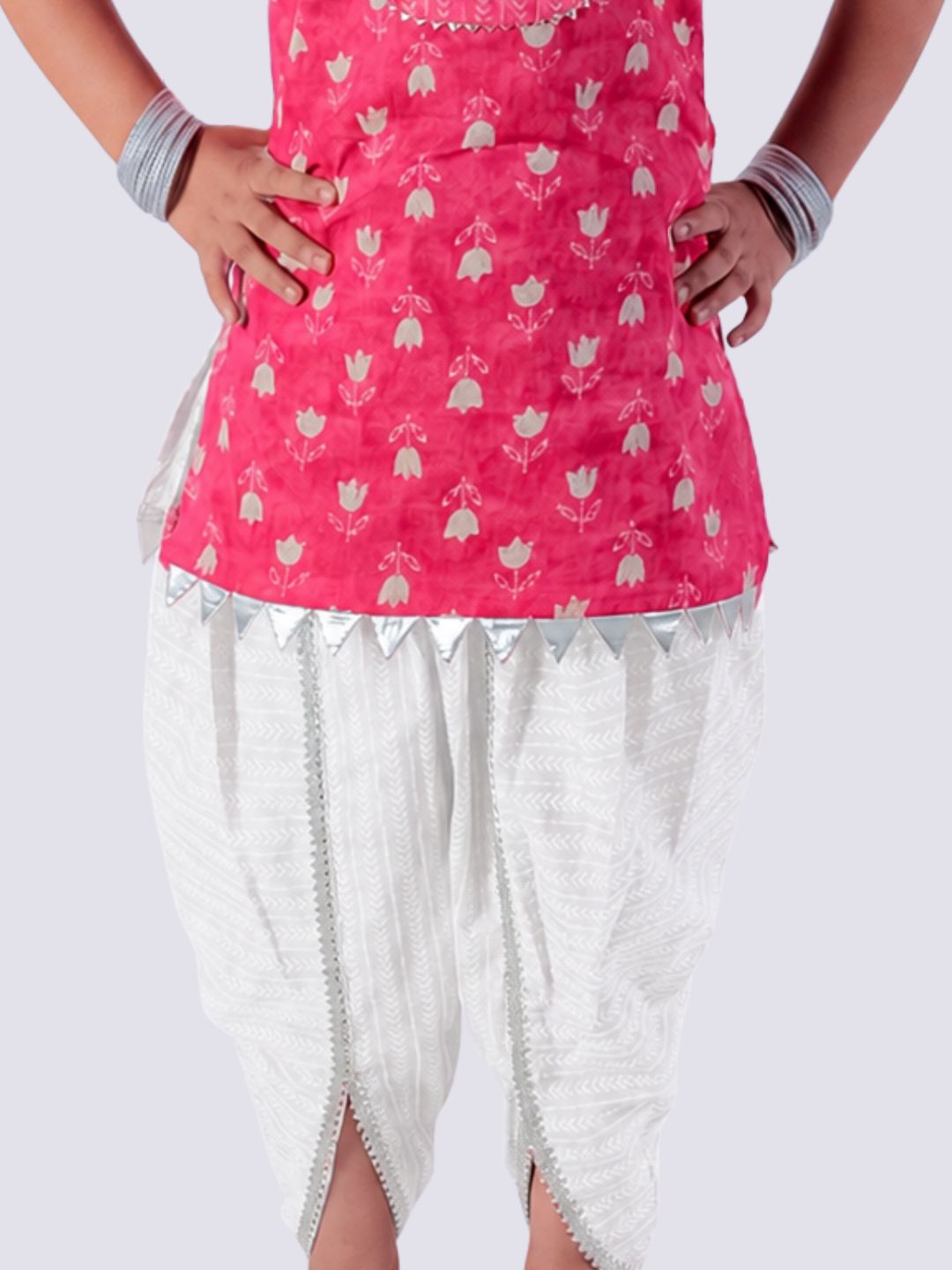 Jaipur Girls Red Cotton Kurta with Dhoti Ethnic Set