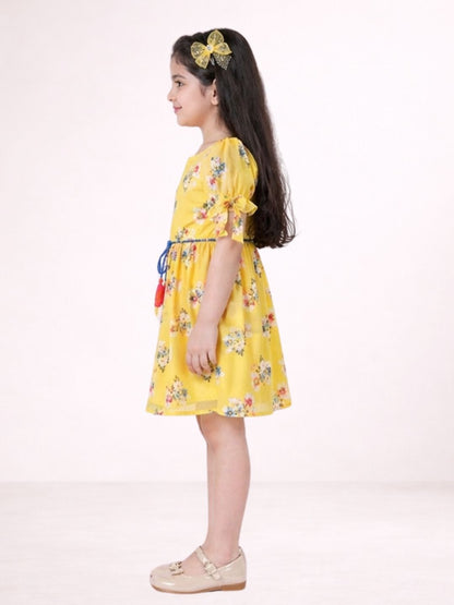 Petal Play Girls Yellow Cotton Dress