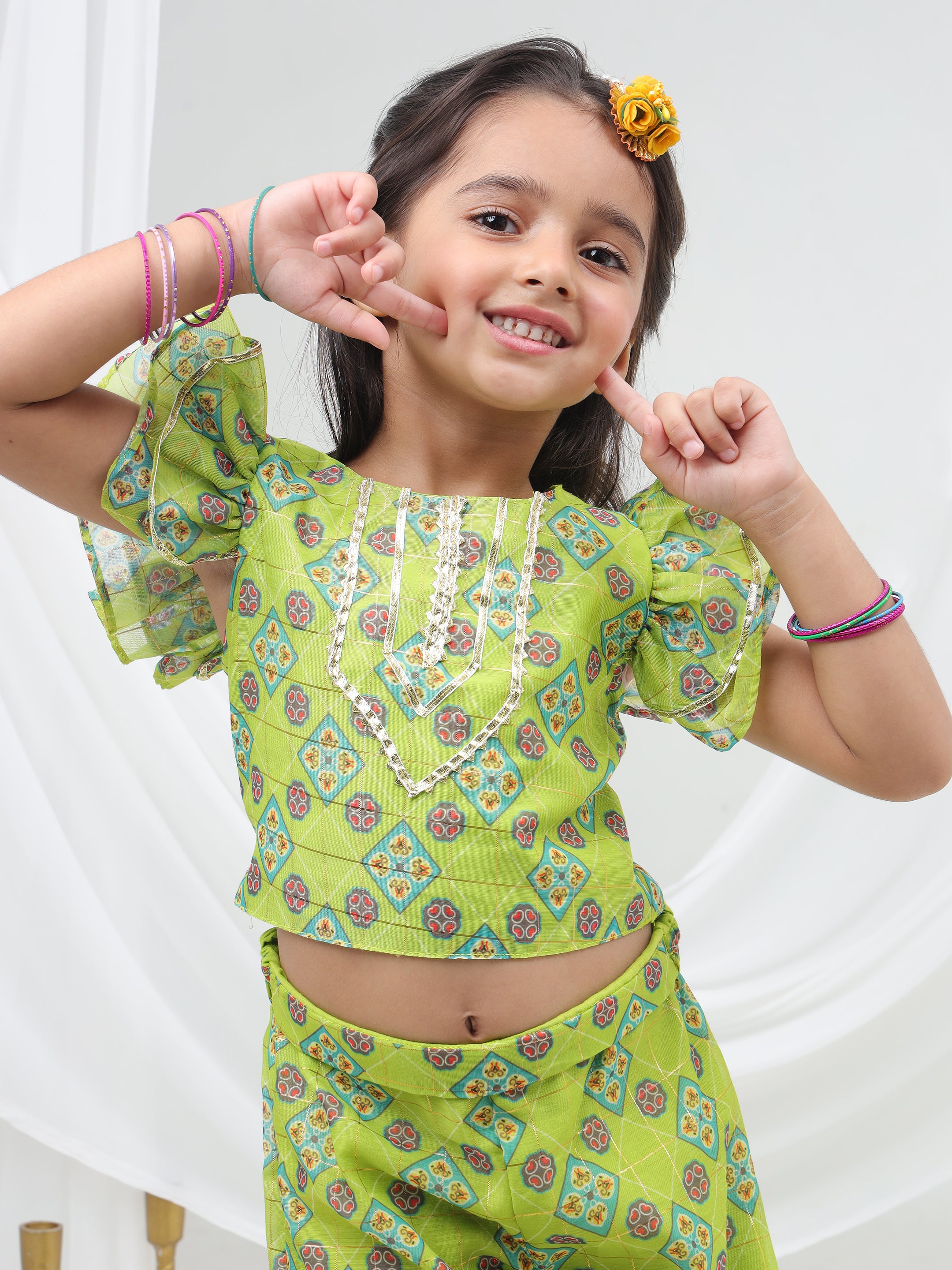 Raangoli Crop Top with Palazzo Girls Co-ordinate set