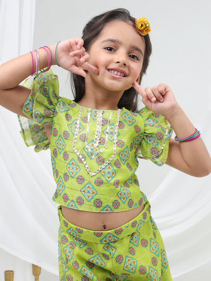 Raangoli Crop Top with Palazzo Girls Co-ordinate set
