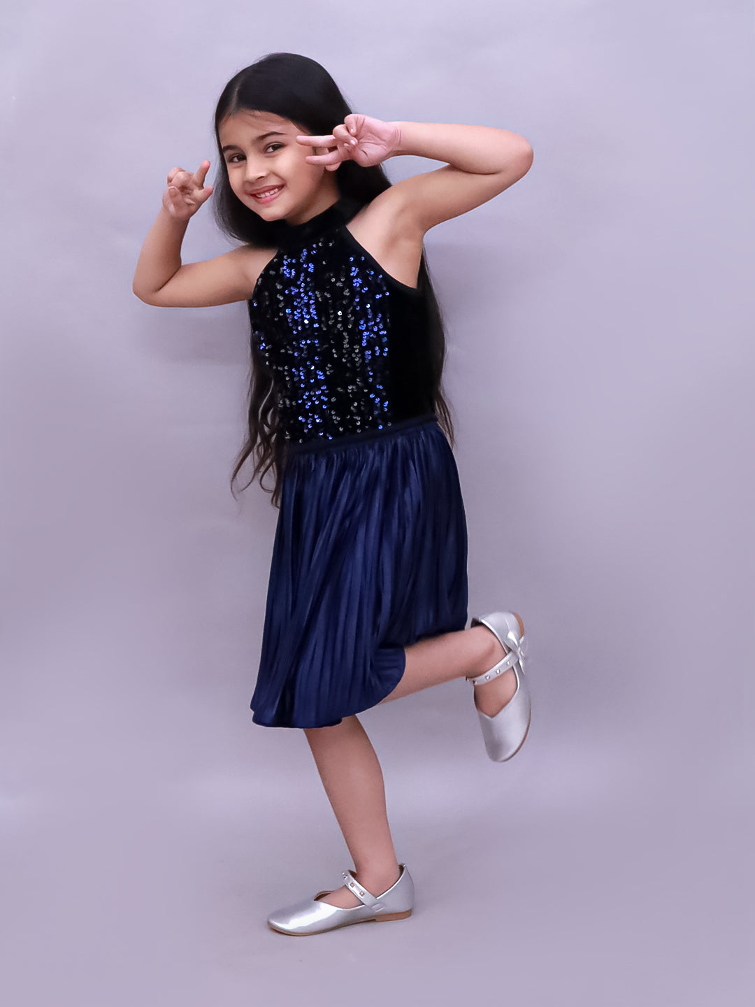 Glam Up Girls Party Navy Blue Top And Skirt