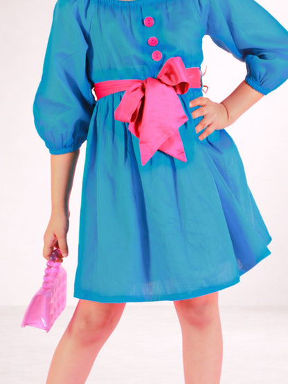 Petal Play Girls Cotton Blue Dress