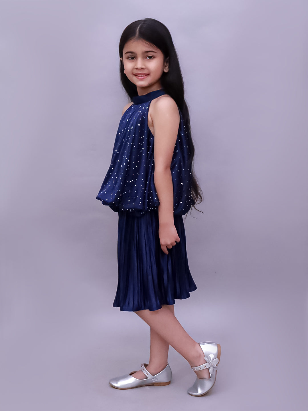Glam Up Girls Party Navy Blue Top And Skirt