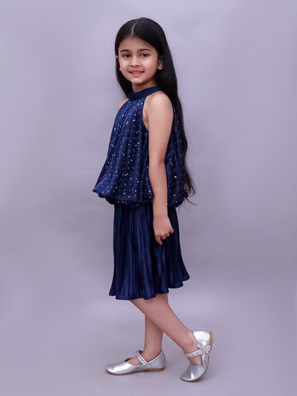 Glam Up Girls Party Navy Blue Top And Skirt