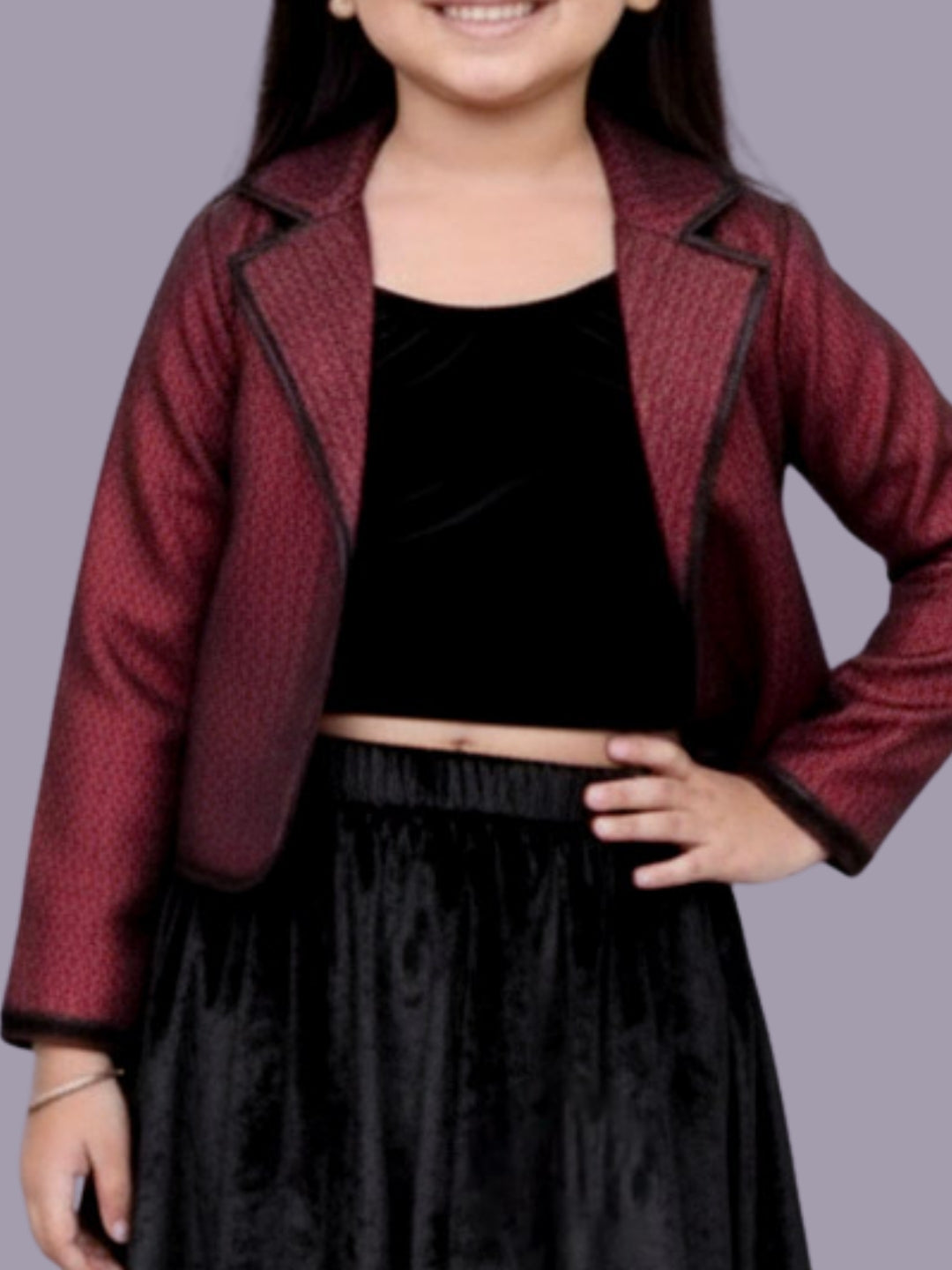 Glam up Girls Party Maroon Jacket and Velvet Skirt
