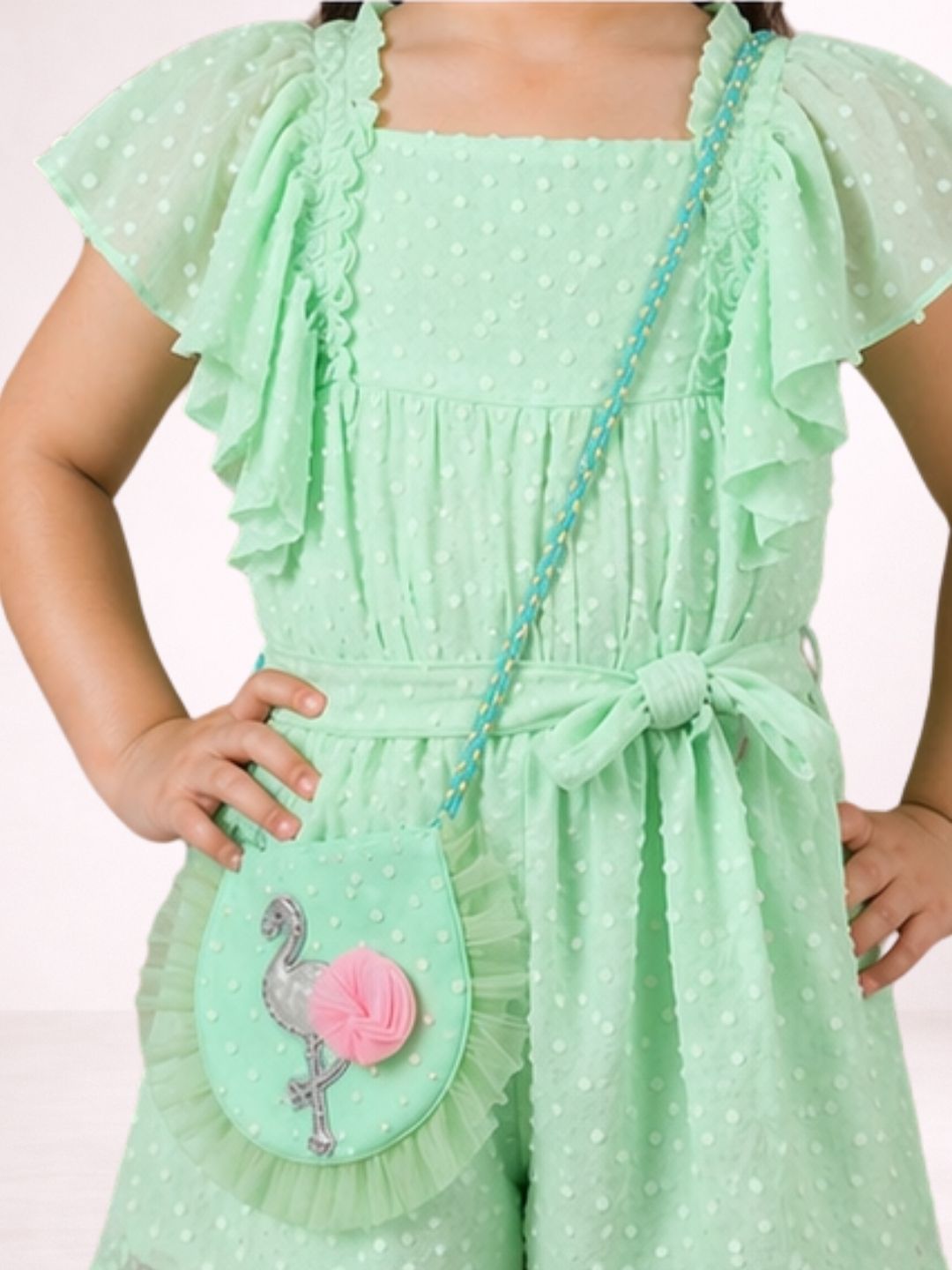 Petal Play Girls Green Cotton Dress