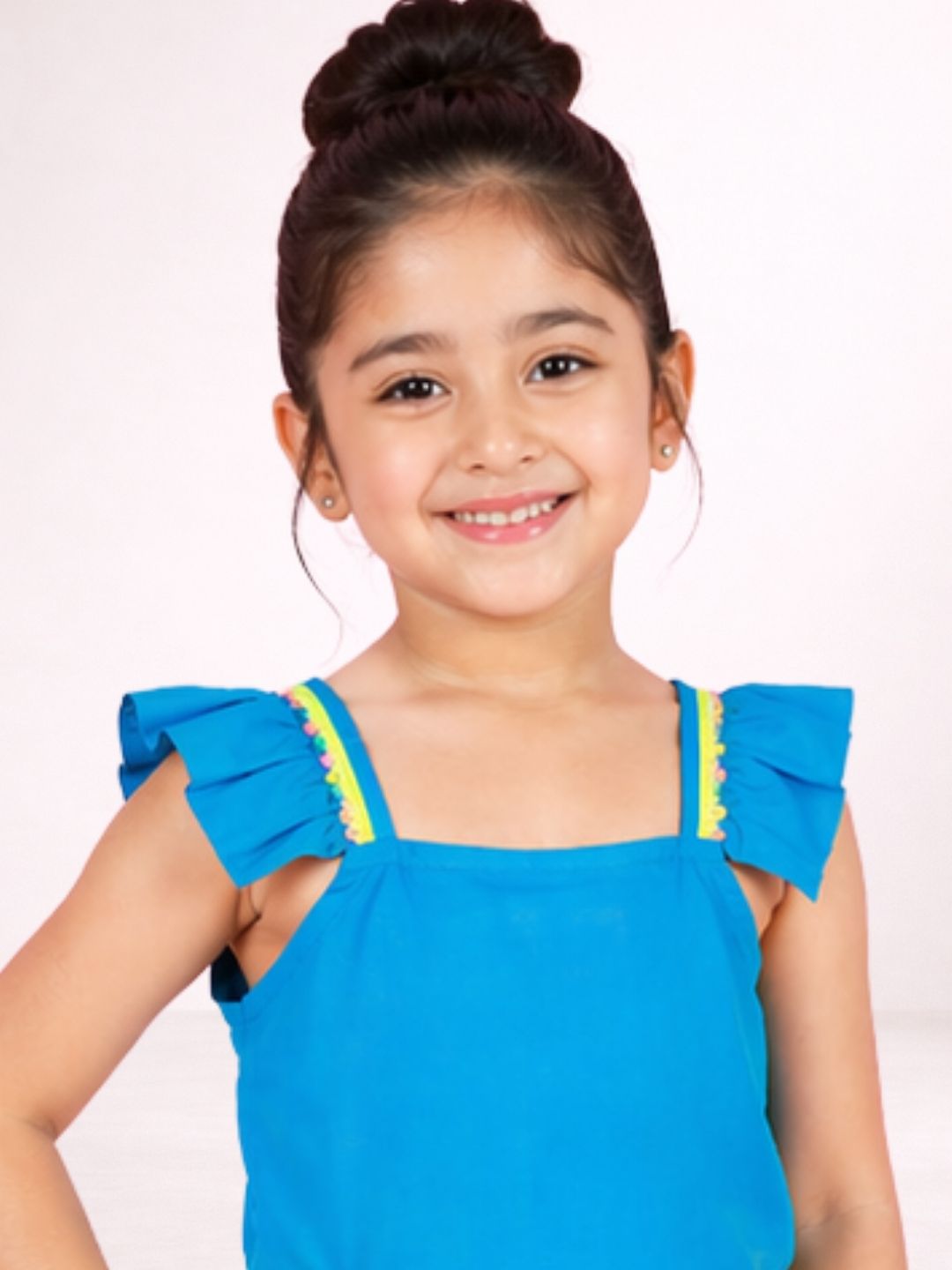 Petal Play Girls Blue Cotton Top with Yellow Shorts Set