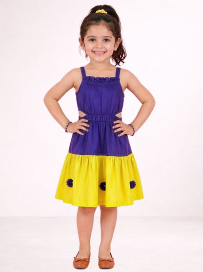 Petal Play Girls Cotton Purple and Yellow Dress
