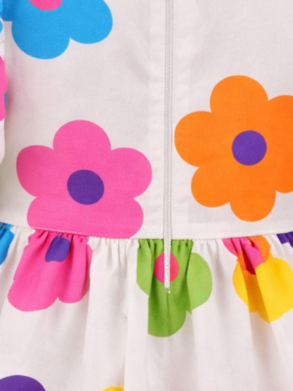 Petal Play Girls Cotton White Floral Dress